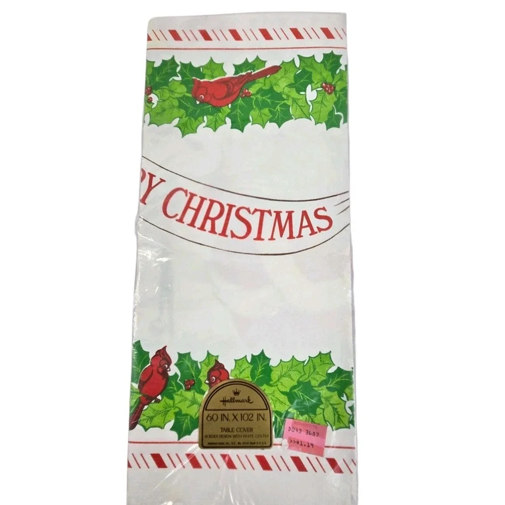 3 Vtg 80s Hallmark & Lay-Cee's Paper Christmas Table Covers 60x102 and 52x90 NOS
